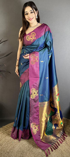 Blue color Saree in Art Silk fabric with Weaving work