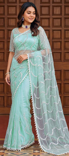 Blue color Saree in Net fabric with Embroidered, Sequence work
