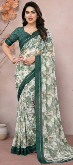 Green color Saree in Georgette fabric with Printed work