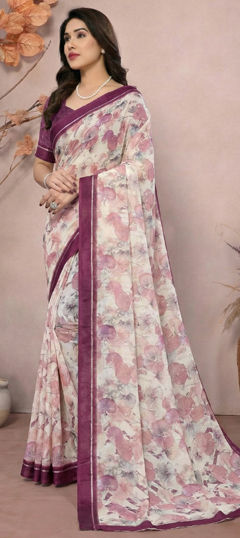 Purple and Violet color Saree in Georgette fabric with Printed work