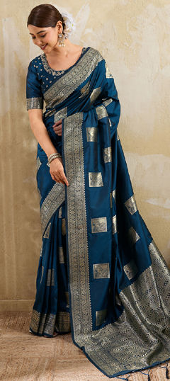 Blue color Saree in Blended, Silk fabric with Weaving work