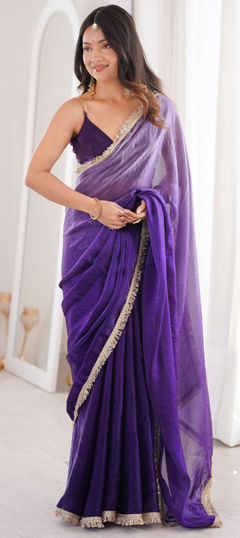 Purple and Violet color Saree in Tissue fabric with Lace, Sequence, Zari work