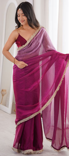Purple and Violet color Saree in Tissue fabric with Lace, Sequence, Zari work