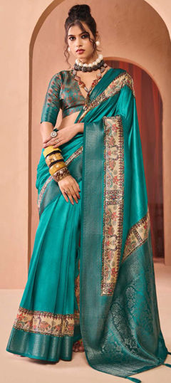 Blue color Saree in Silk fabric with Weaving work