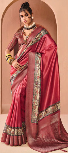 Red and Maroon color Saree in Silk fabric with Weaving work