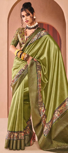 Green color Saree in Silk fabric with Weaving work