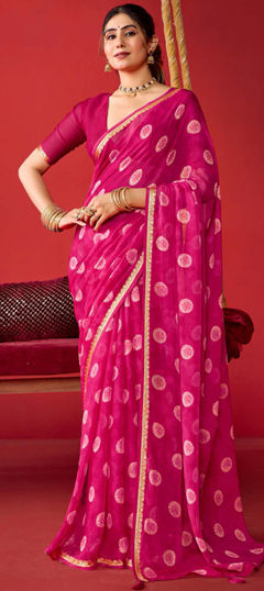 Pink and Majenta color Saree in Georgette fabric with Printed work