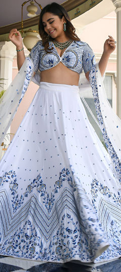 White and Off White color Lehenga in Satin Silk fabric with Embroidered, Sequence, Thread, Zari work