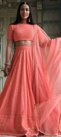 Pink and Majenta color Lehenga in Georgette fabric with Border, Embroidered, Gota Patti, Sequence, Thread work