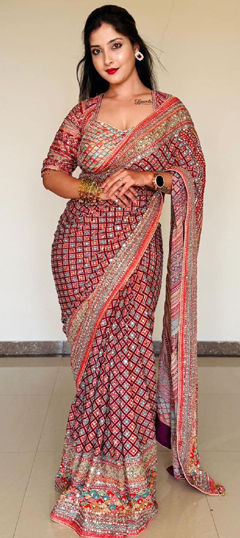 Multicolor color Saree in Chiffon fabric with Mirror, Stone, Zari work