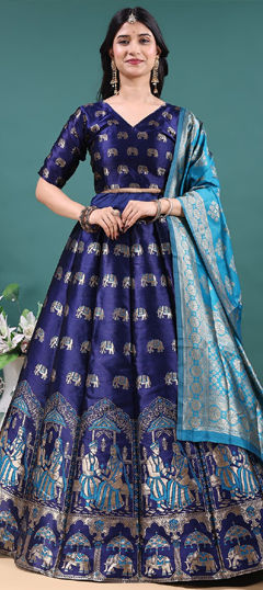 Blue color Lehenga in Jacquard fabric with Weaving work
