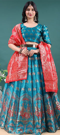 Blue color Lehenga in Jacquard fabric with Weaving work