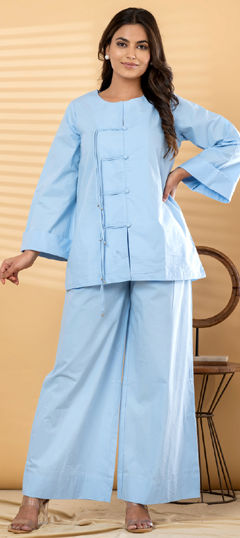 Blue color Co-ords Set in Cotton fabric with Thread work