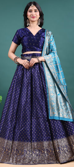 Blue color Lehenga in Jacquard fabric with Weaving work