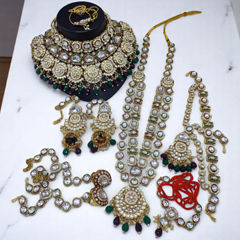Gold Rodium Polish Multicolor color Bridal Jewelry in Metal Alloy studded with CZ Diamond, Kundan, Pearl