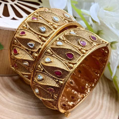 Gold Rodium Polish Pink and Majenta, White and Off White color Bangles in Metal Alloy studded with CZ Diamond