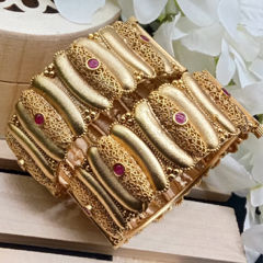 Gold Rodium Polish Pink and Majenta color Bangles in Metal Alloy studded with CZ Diamond