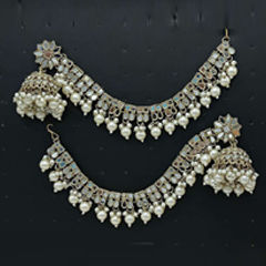 Gold Rodium Polish White and Off White color Earrings in Metal Alloy studded with Beads