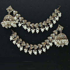 Gold Rodium Polish White and Off White color Earrings in Metal Alloy studded with Beads