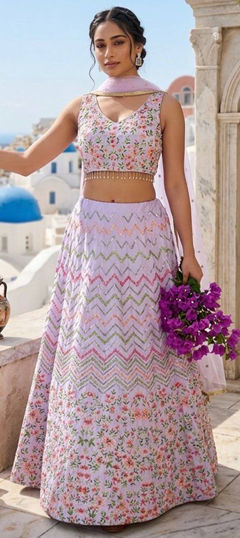 Purple and Violet color Lehenga in Satin Silk fabric with Embroidered, Sequence, Thread work