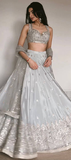 Black and Grey color Lehenga in Satin Silk fabric with Embroidered, Sequence, Thread, Zari work