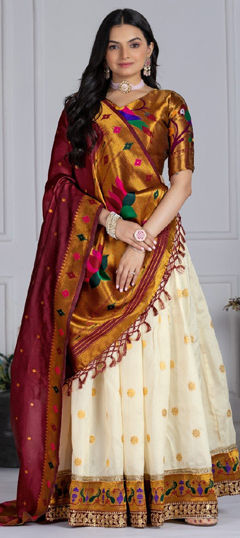 White and Off White color Lehenga in Silk fabric with Embroidered, Sequence, Thread work