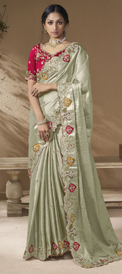 Black and Grey color Saree in Viscose fabric with Sequence, Stone, Thread, Zari work
