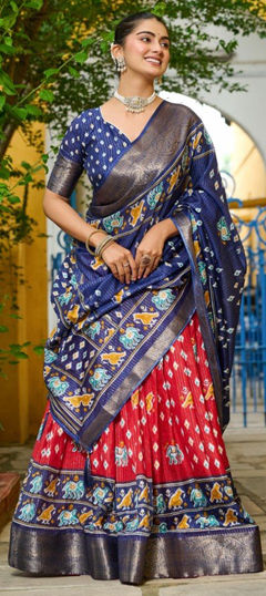 Red and Maroon color Lehenga in Silk fabric with Weaving work
