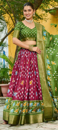 Purple and Violet color Lehenga in Silk fabric with Weaving work