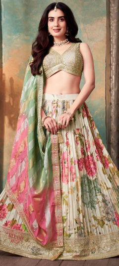 Multicolor color Ready to Wear Lehenga in Silk fabric with Embroidered, Floral, Printed, Sequence, Thread work