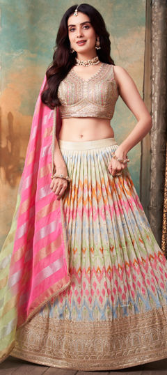 Multicolor color Ready to Wear Lehenga in Silk fabric with Embroidered, Resham, Sequence, Thread, Zari work