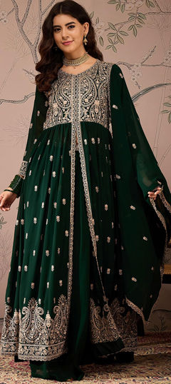 Green color Salwar Kameez in Faux Georgette fabric with Embroidered work