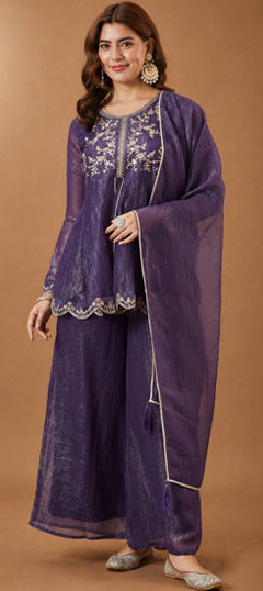 Purple and Violet color Salwar Kameez in Crushed Silk fabric with Embroidered work