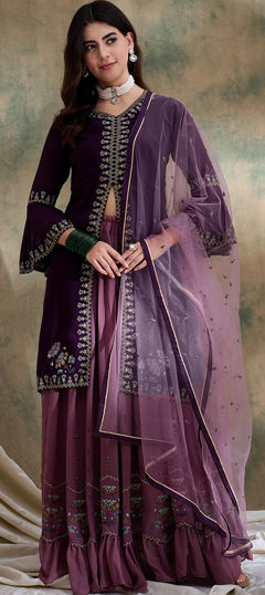 Purple and Violet color Long Lehenga Choli in Faux Georgette fabric with Embroidered work