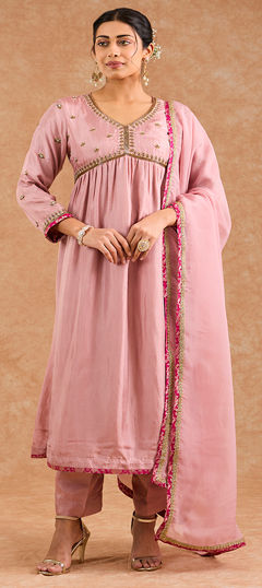 Pink and Majenta color Salwar Kameez in Blended fabric with Embroidered work