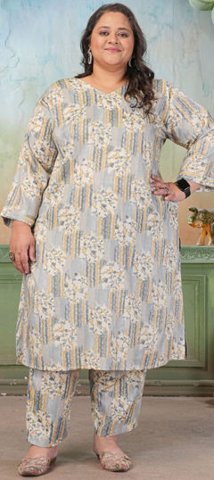 Black and Grey color Salwar Kameez in Rayon fabric with Printed work