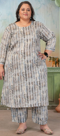 Black and Grey color Salwar Kameez in Rayon fabric with Printed work