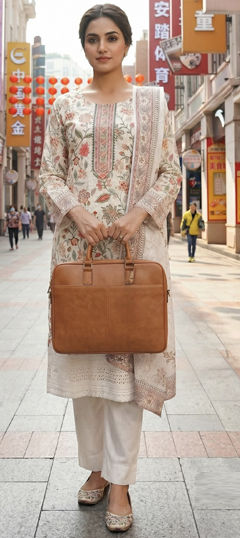 White and Off White color Salwar Kameez in Cotton, Rayon fabric with Floral, Printed work