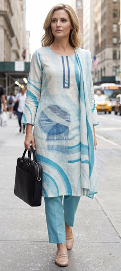 Blue color Salwar Kameez in Cotton, Rayon fabric with Printed work