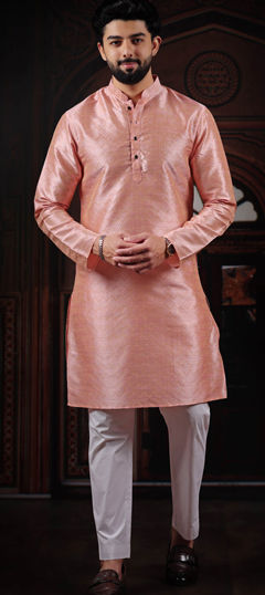 Pink and Majenta color Kurta Pyjamas in Art Silk fabric with Weaving work