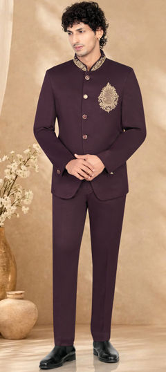 Purple and Violet color Jodhpuri Suit in Rayon fabric with Embroidered work