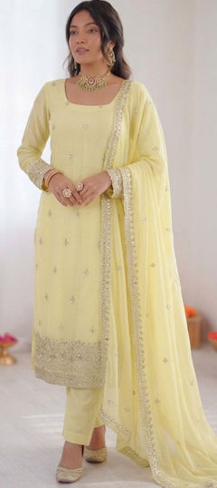 White and Off White color Salwar Kameez in Georgette fabric with Embroidered, Sequence, Thread work