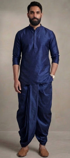 Blue color Dhoti Kurta in Dupion Silk fabric with Thread work