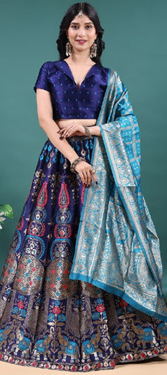 Blue color Lehenga in Jacquard fabric with Weaving work