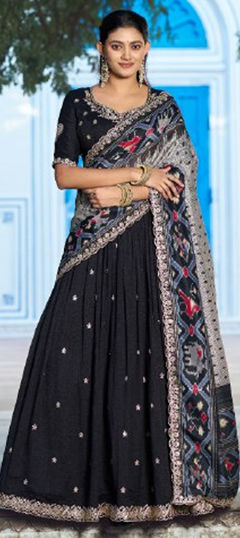 Black and Grey color Lehenga in Silk fabric with Embroidered, Sequence, Thread work