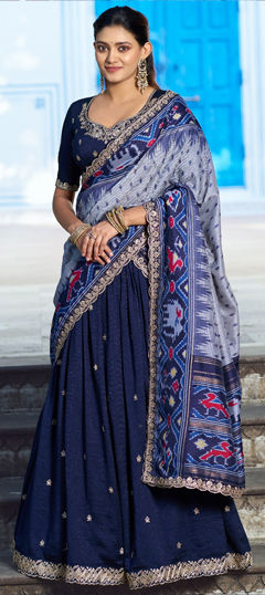 Blue color Lehenga in Silk fabric with Embroidered, Sequence, Thread work