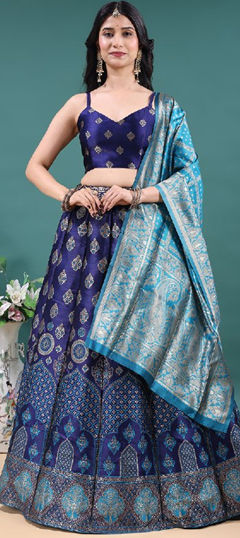Blue color Lehenga in Jacquard fabric with Weaving work