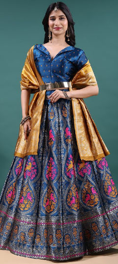 Blue color Lehenga in Jacquard fabric with Weaving work
