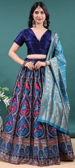 Blue color Lehenga in Jacquard fabric with Weaving work