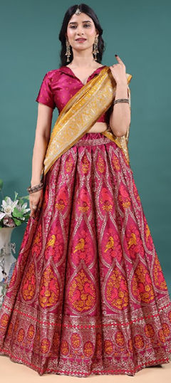 Pink and Majenta color Lehenga in Jacquard fabric with Weaving work